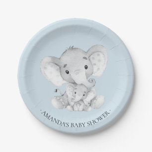 Sweet Elephant Boys Baby Shower 7" Plate
