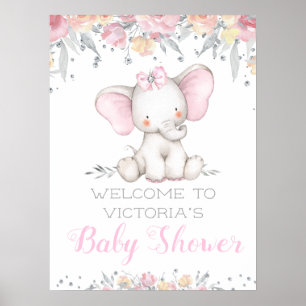 Sweet Elephant Girl Baby shower Affiche de bienven