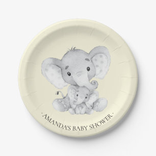 Sweet Elephant Neutrals Baby Shower 7" Plate