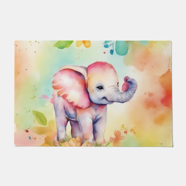 Sweet Elephant Watercolor Doormat (Front)