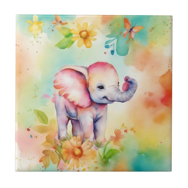 Sweet Elephant Watercolor Tile (Front)
