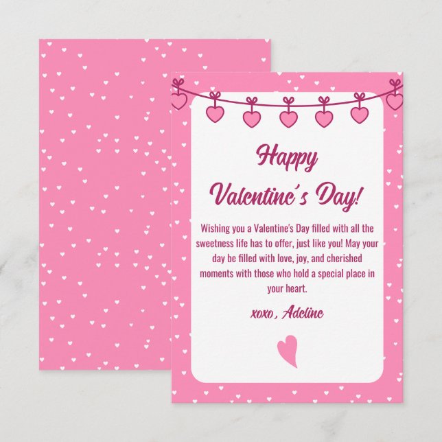 Sweet Embrace: Pink, White Romantic Valentines Day Card (Front/Back)