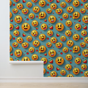 Sweet Emoji Love: Playful Strawberry Hearts Wallpaper