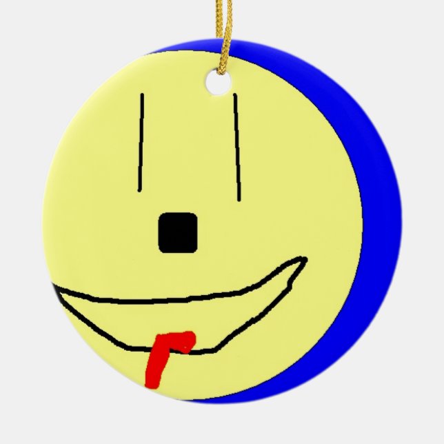 Sweet Emoji,  Yellow Blue, Art By Kids :) Ceramic Ornament (Front)