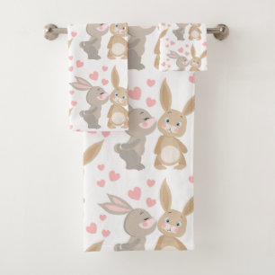 Sweet Enamoured Bunnies Bath Towel Set