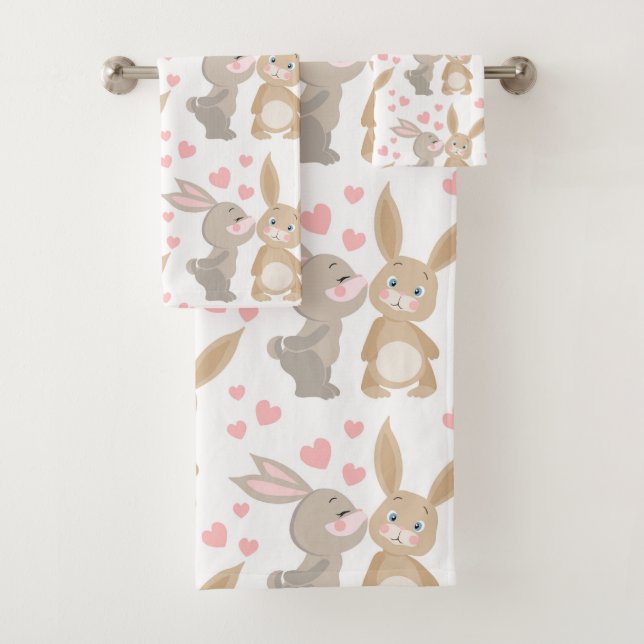 Sweet Enamoured Bunnies  Bath Towel Set (Insitu)