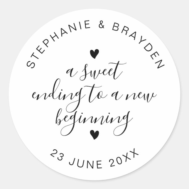 Sweet Ending Elegant Script Wedding Favour Large Classic Round Sticker (Front)