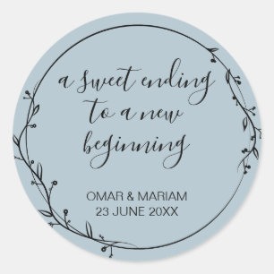 Sweet Ending New Beginning Dusty Blue Wedding Classic Round Sticker