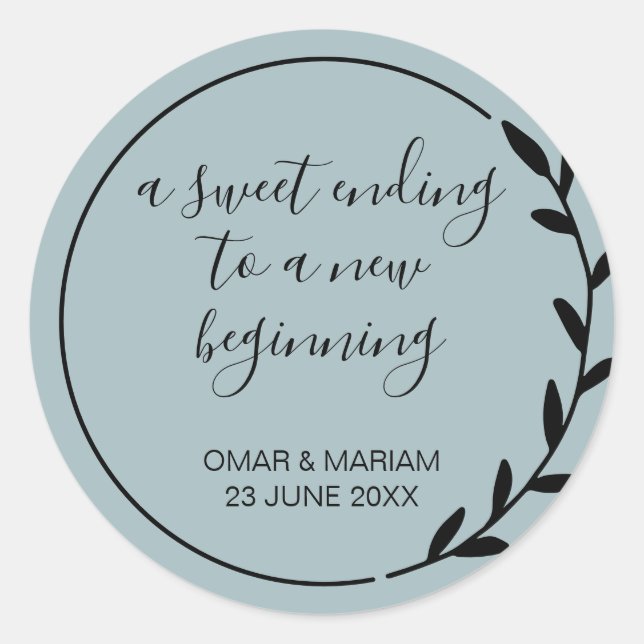 Sweet Ending New Beginning Eucalyptus Wedding Classic Round Sticker (Front)
