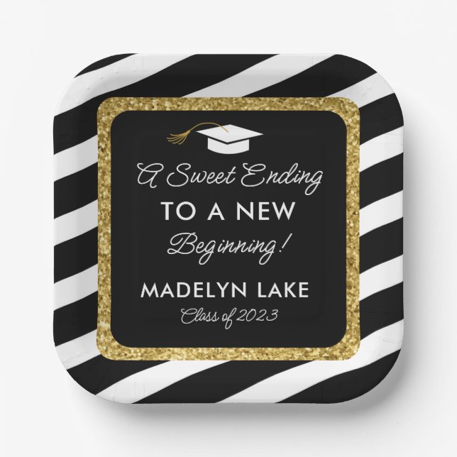 Sweet ending New Beginning Graduation Dessert Paper Plate (Front)
