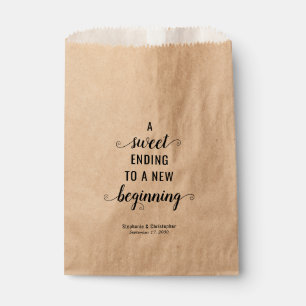 Sweet Ending New Beginning Rustic Script Wedding Favour Bag