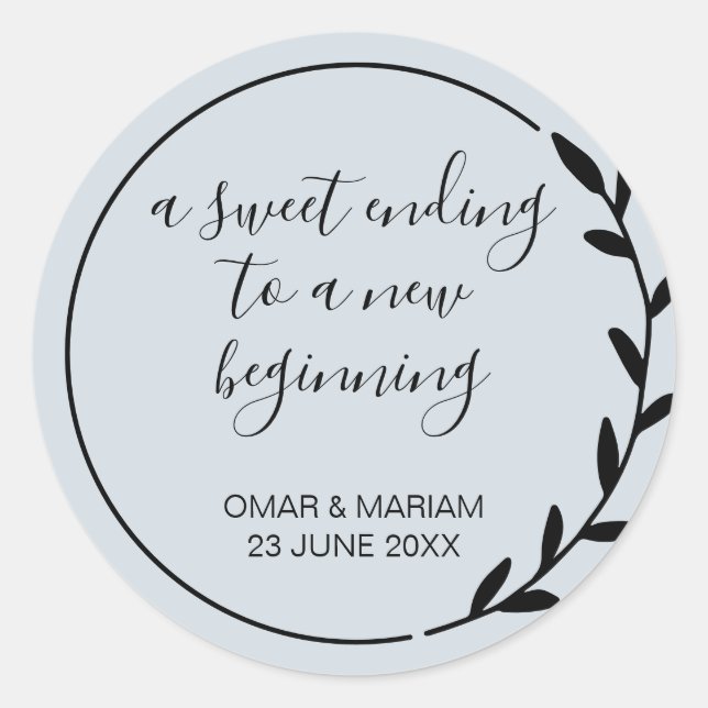 Sweet Ending New Beginning Sage Green Wedding Classic Round Sticker (Front)