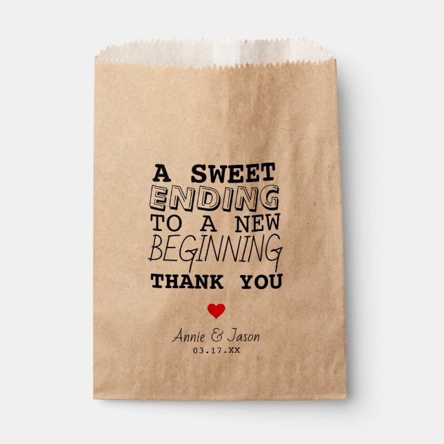 Sweet Ending New Beginning Thank You Heart Wedding Favour Bag (Front)