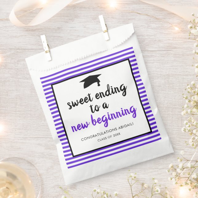 Sweet Ending to a New Beginning Graduation Purple Favour Bag (Clipped)