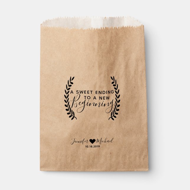 Sweet Ending to New Beginning Wedding Favour Bag (Front)