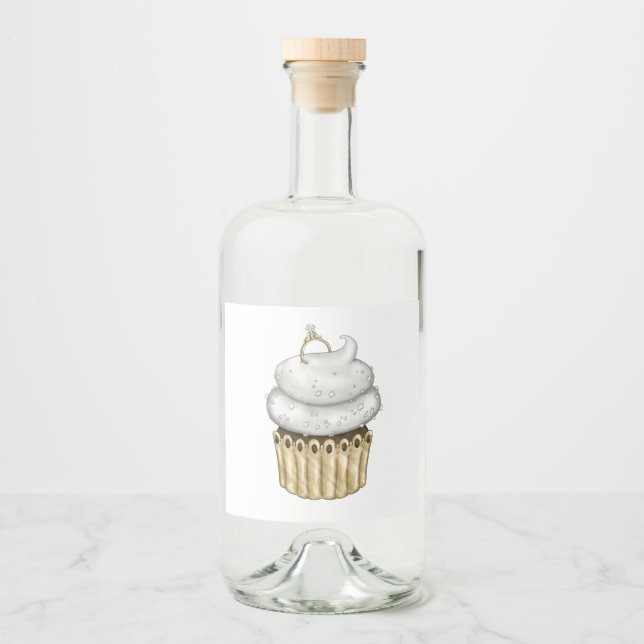 Sweet Engagement Cupcake Liquor Bottle Label (Front)