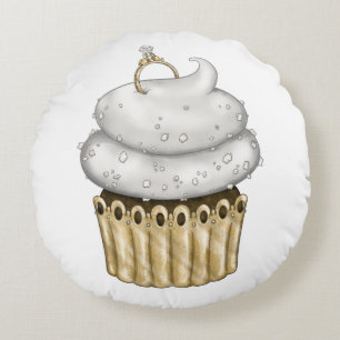 Sweet Engagement Cupcake Round Pillow