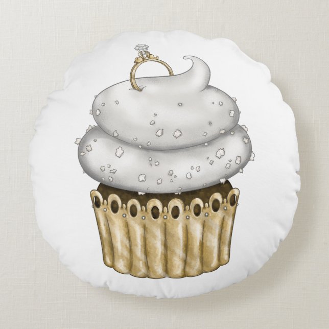 Sweet Engagement Cupcake Round Pillow (Front)