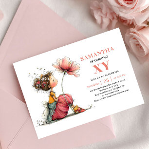 Sweet Fairy Girl 4th Birthday Pink Floral invite