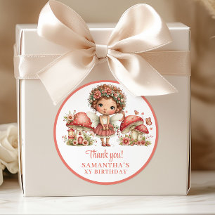 Sweet Fairy Pink Flowers Birthday Thank You Sticke Classic Round Sticker