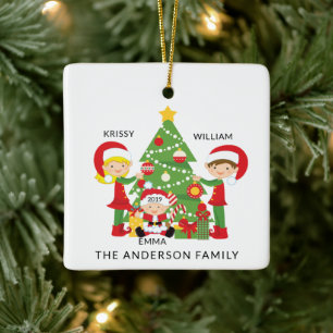 Sweet Family of 3 Personalized Christmas Ceramic Ornament