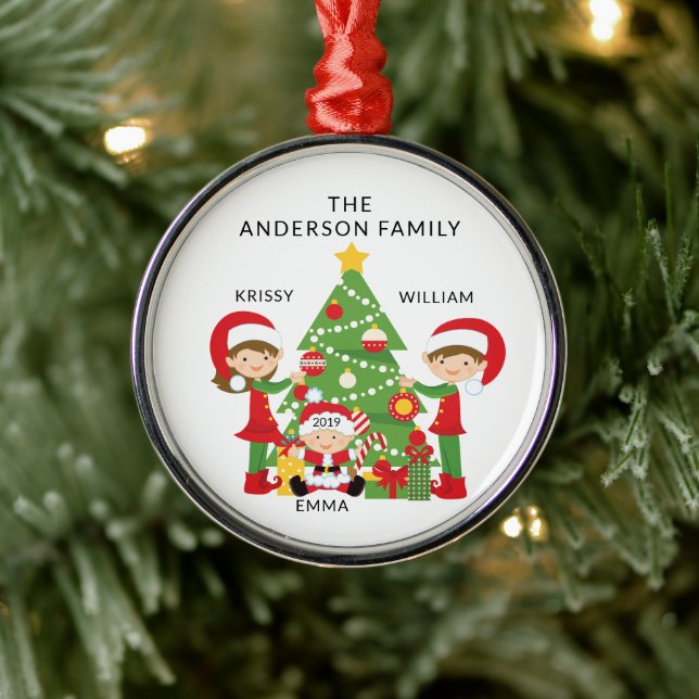 Sweet Family of 3 Personalized Christmas Metal Ornament (Tree)