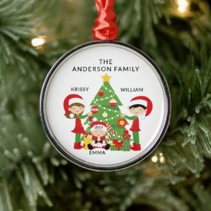 Sweet Family of 3 Personalized Christmas Metal Ornament