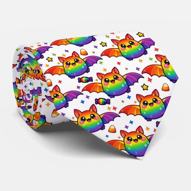 🦇🌈 Sweet & Fangtastic Rainbow Bat Necktie (Rolled)