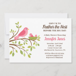 Sweet Feather the Nest Pink Baby Shower Invitation