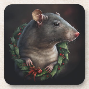 Sweet Festive Pet Rat Holidays/Christmas Coaster
