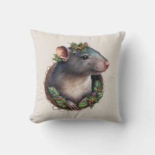 Sweet Festive Pet Rat Holidays/Christmas Throw Pillow