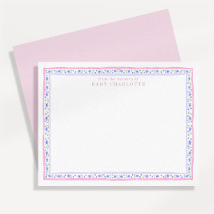 Sweet Floral Border Baby Girl Nursery Note Card