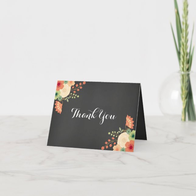 Sweet Floral Chalkboard Thank You Card (Front)