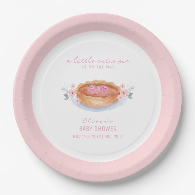 Sweet Floral Cutie Pie Raspberry Baby Shower Paper Plate (Front)
