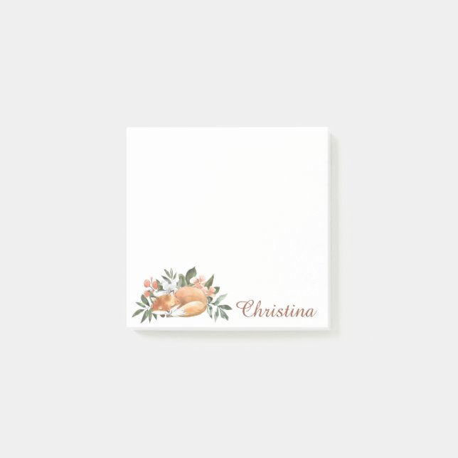Sweet Floral Fox Cute & Girly Post-it Notes (Front)
