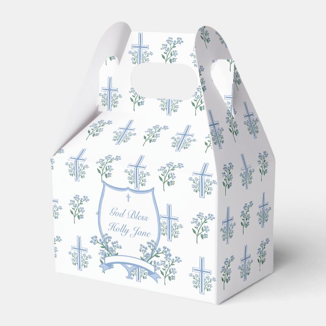 Sweet Floral Holy Baptism First Communion Crest Favor Box (Front Side)