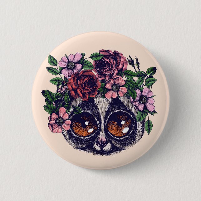 Sweet Floral Lemur 2 Inch Round Button (Front)