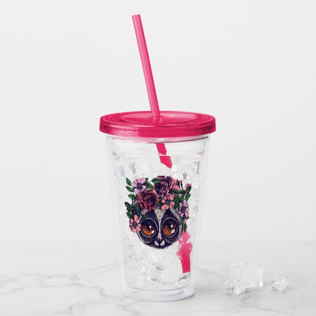 Sweet Floral Lemur Acrylic Tumbler (Front Ice)