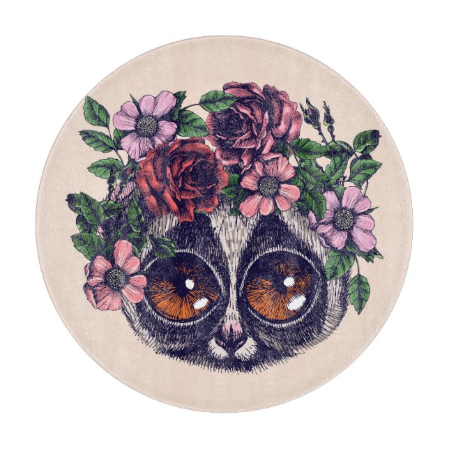 Sweet Floral Lemur Cutting Board (Front)
