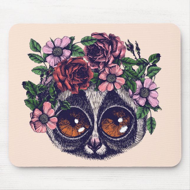 Sweet Floral Lemur Mouse Pad (Front)