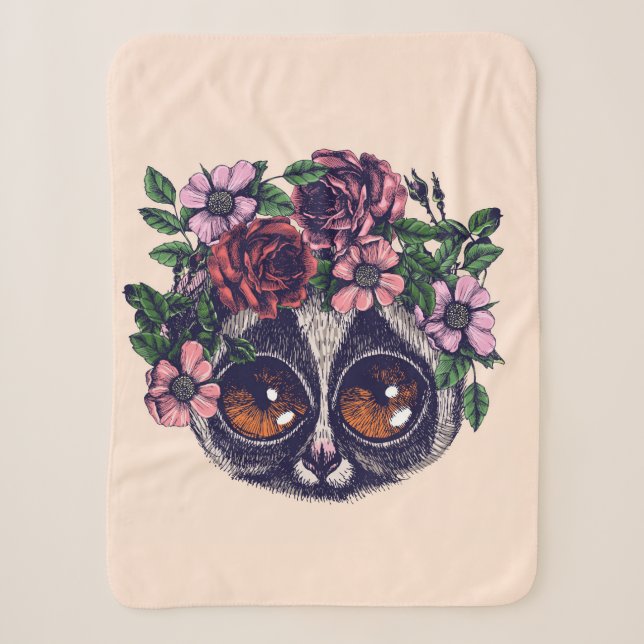 Sweet Floral Lemur Sherpa Blanket (Front)