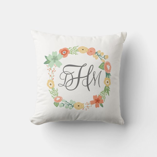Sweet Floral Monogram Pillow (Front)
