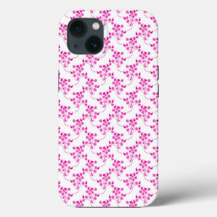 Sweet Floral Pattern Bright Pink over White iPhone 13 Case