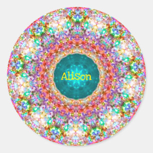 ~ Sweet Floral Pattern ~ Personalized ALISON ~ Cla Classic Round Sticker
