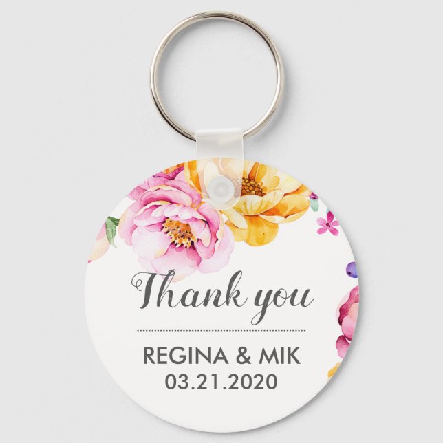 Sweet Floral Spring Wedding Thank You Keychain (Front)