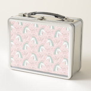 Sweet Floral Unicorn Pattern Metal Lunch Box