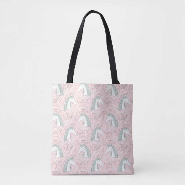 Sweet Floral Unicorn Pattern Tote Bag (Front)