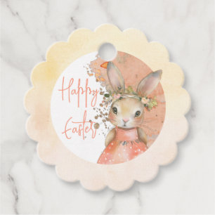 Sweet Floral Watercolor Bunny Happy Easter  Favour Tags