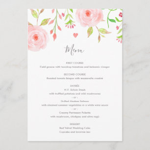 Sweet Floral Wedding Menu Card in Pink & Green