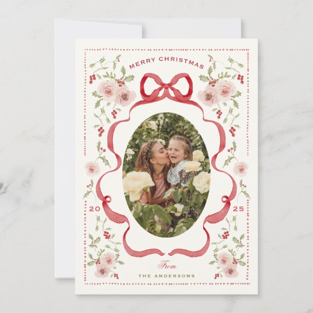 Sweet Floral Wreath Peint carte photo de Noël (Devant)